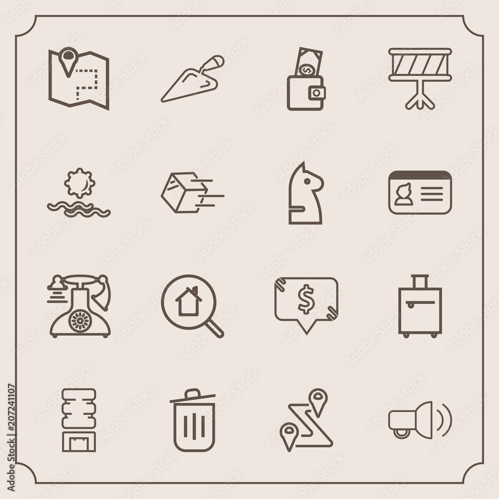 Modern, simple vector icon set with location, old, online, trash, megaphone, real, estate, equipment, telephone, white, dollar, square, business, container, cooler, construction, home, drink icons Modern, simple vector icon set with location, old, online, trash, megaphone, real, estate, equipment, telephone, white, dollar, square, business, container, cooler, construction, home, drink icons