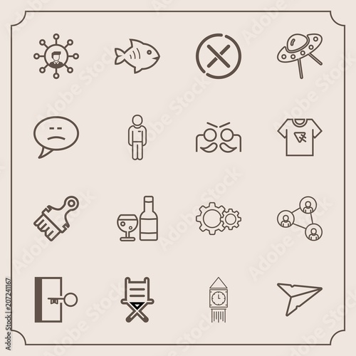 Modern, simple vector icon set with door, london, chair, big, cancel, seafood, message, speech, tower, stop, clock, boy, male, email, display, furniture, wine, space, armchair, no, escape, white icons