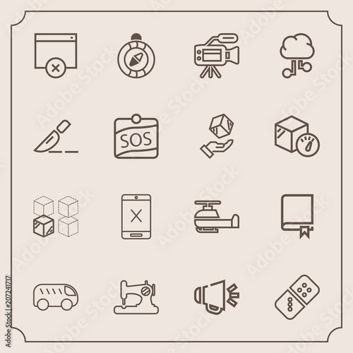 Modern, simple vector icon set with south, aviation, cardboard, helicopter, bus, craft, play, package, highway, cancel, compass, sewing, subscription, sign, voice, relocation, page, library, row icons