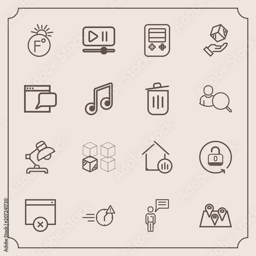 Modern, simple vector icon set with pin, night, office, interior, home, open, box, temperature, real, delivery, business, unlock, protection, thermometer, house, interface, table, lock, road icons