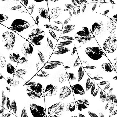 Black and White Abstract leaves silhouette seamless pattern