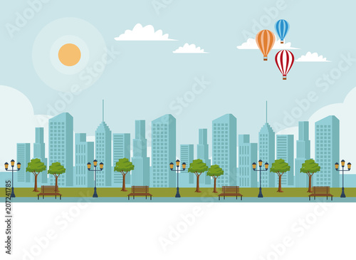 Empty city park scenery at sunny day vector illustration graphic design