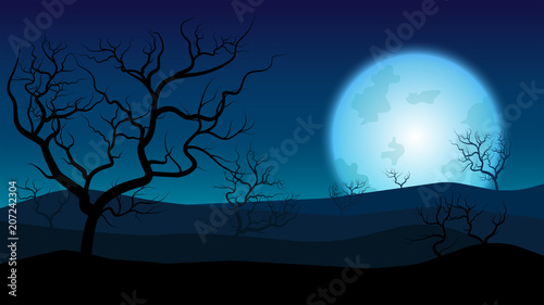 Tableau sur toile silhouette rainless landscape;blue moon on desert at twilight;desert in summer s
