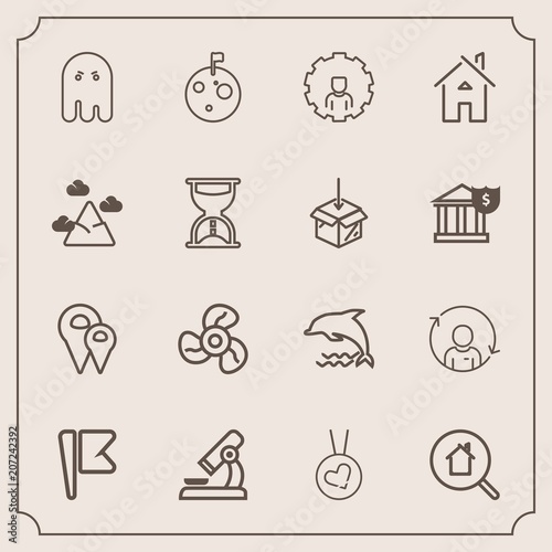 Modern, simple vector icon set with research, refresh, flag, search, biology, nature, scary, wildlife, science, fan, pin, planet, road, america, electric, horror, online, person, dolphin, love icons