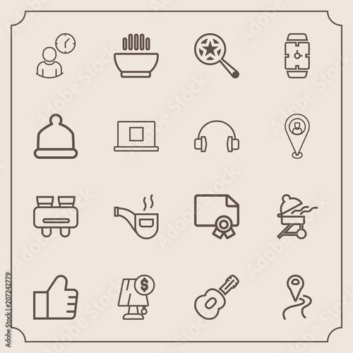 Modern, simple vector icon set with soup, dinner, internet, grill, music, work, web, pipe, electricity, vision, location, business, vintage, map, guitar, light, spy, white, time, frame, find icons