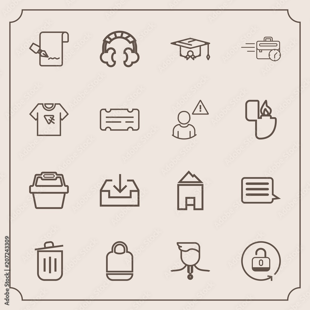 Modern, simple vector icon set with lock, security, late, home, object, store, headset, success, white, university, college, unlock, business, sign, audio, paper, pen, medal, sound, trash, list icons Modern, simple vector icon set with lock, security, late, home, object, store, headset, success, white, university, college, unlock, business, sign, audio, paper, pen, medal, sound, trash, list icons