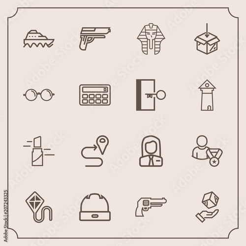 Modern, simple vector icon set with water, cargo, head, navigation, revolver, online, fashion, sky, fun, lipstick, boat, job, beauty, firearm, profile, business, sea, road, pistol, red, hat, map icons