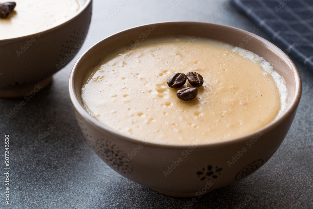 Turkish Coffee Pudding with Coffee Beans Served in Bowls Ready to Eat.