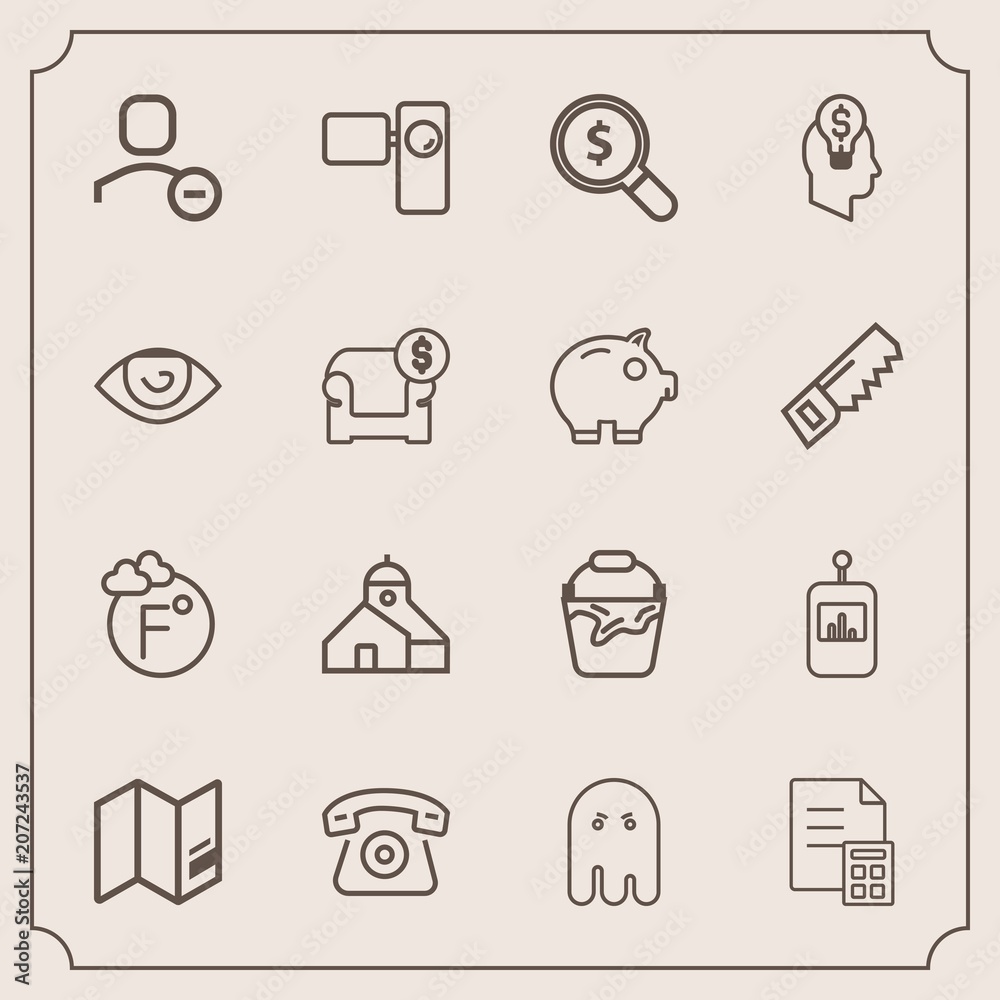 Modern, simple vector icon set with finance, button, camera, fahrenheit, bucket, thermometer, tripod, handle, find, ghost, map, container, fear, television, movie, halloween, mobile, web, remote icons Modern, simple vector icon set with finance, button, camera, fahrenheit, bucket, thermometer, tripod, handle, find, ghost, map, container, fear, television, movie, halloween, mobile, web, remote icons