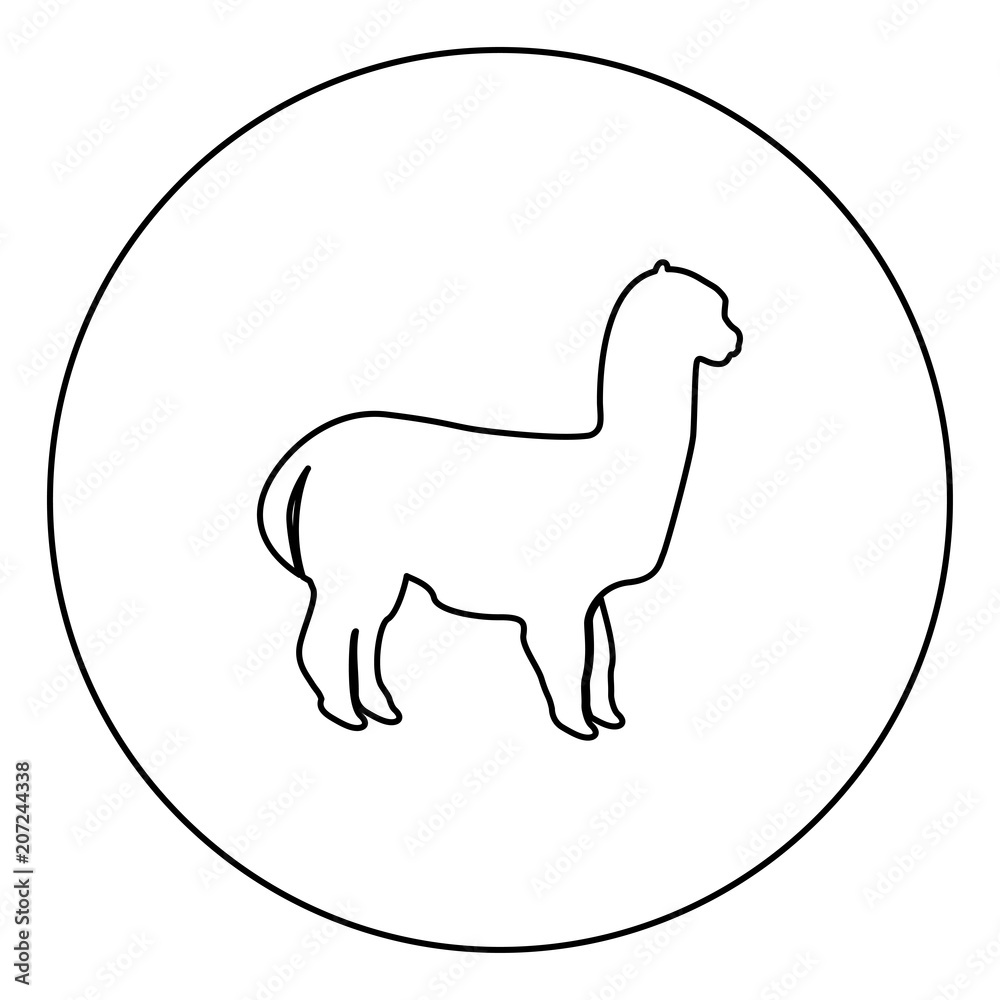 Alpaca black icon outline  in circle image