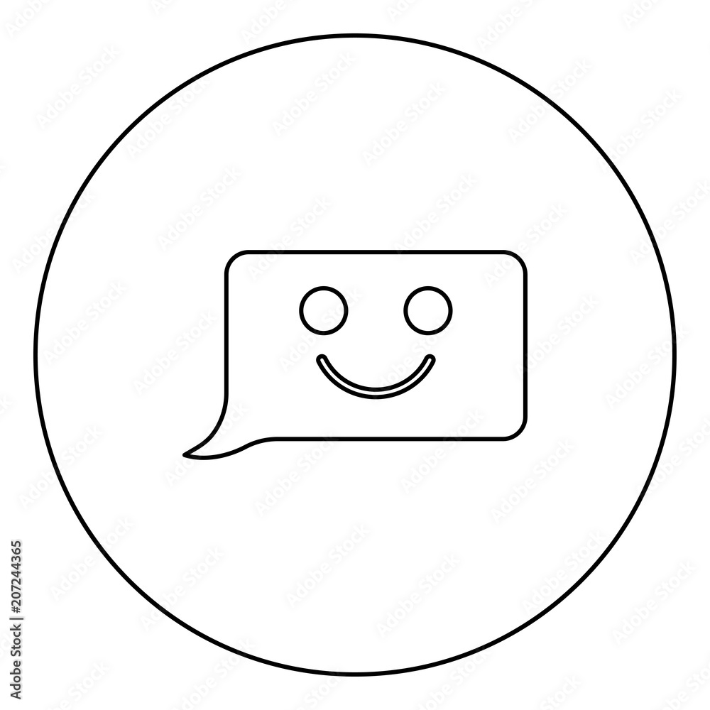 Comment smile message black icon outline in circle image Comment smile message black icon outline in circle image