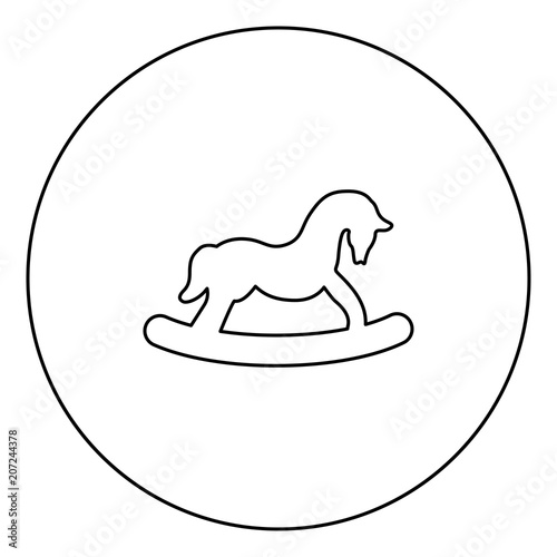 Toy horse black icon outline  in circle image