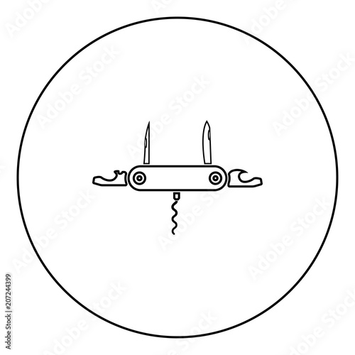 Penknife or pocket knife black icon outline  in circle image