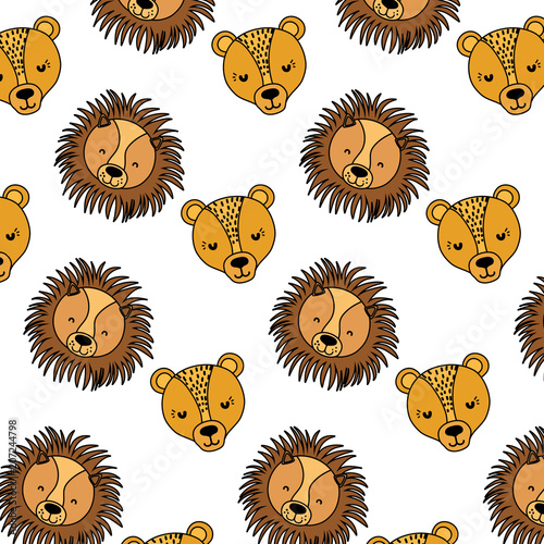 color adorable female and male lion heads background