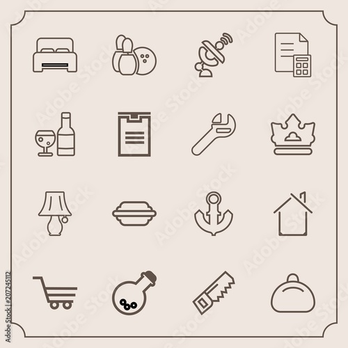 Modern, simple vector icon set with nautical, sea, anchor, saw, ship, construction, estate, home, hammer, equipment, pin, style, light, boat, shop, bed, game, furniture, bulb, satellite, trolley icons
