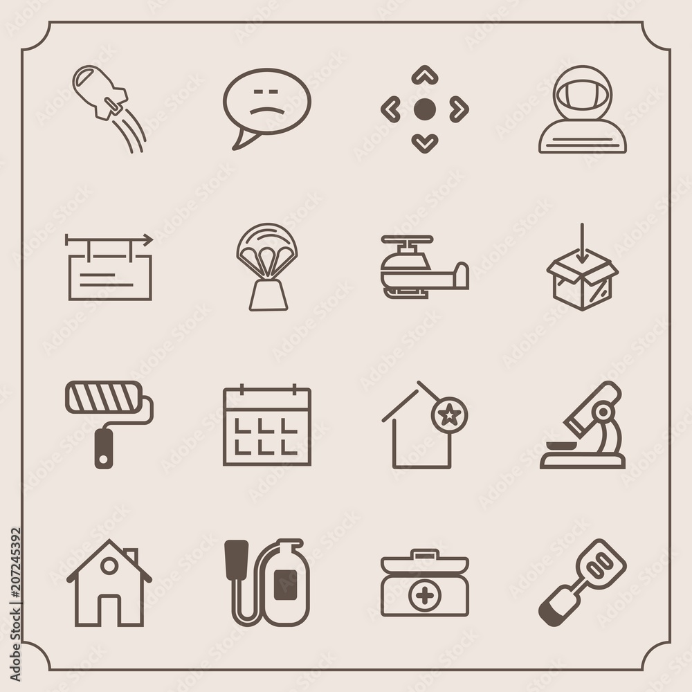 Modern, simple vector icon set with spaceship, day, craft, kit, laboratory, rocket, microscope, bubble, aid, favorite, box, house, science, time, estate, chat, fire, emergency, message, real icons Modern, simple vector icon set with spaceship, day, craft, kit, laboratory, rocket, microscope, bubble, aid, favorite, box, house, science, time, estate, chat, fire, emergency, message, real icons