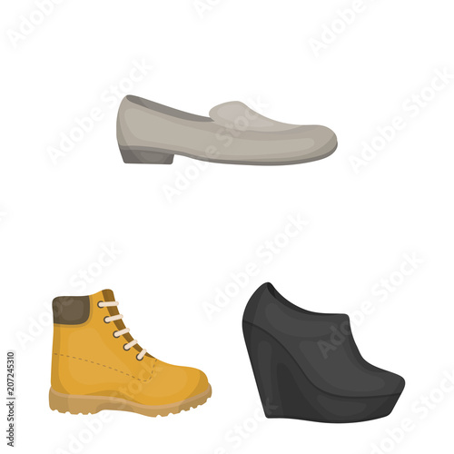 A variety of shoes cartoon icons in set collection for design. Boot, sneakers vector symbol stock web illustration.