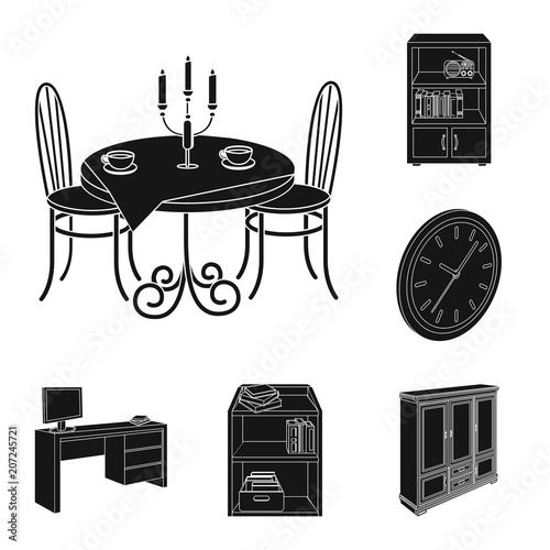 Furniture and interior black icons in set collection for design. Home furnishings vector isometric symbol stock web illustration.
