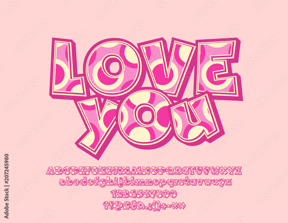 Vector decorative sign Love You. Font with bright circles. Colorful Alphabet Letters, Numbers and Symbols Vector decorative sign Love You. Font with bright circles. Colorful Alphabet Letters, Numbers and Symbols
