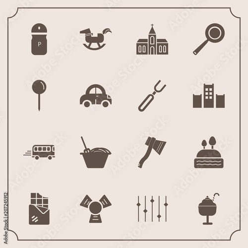Modern, simple vector icon set with map, fork, religious, building, cold, chocolate, chinese, pan, vehicle, pin, dessert, equality, bar, tool, noodle, toy, cream, church, ice, religion, bus, axe icons