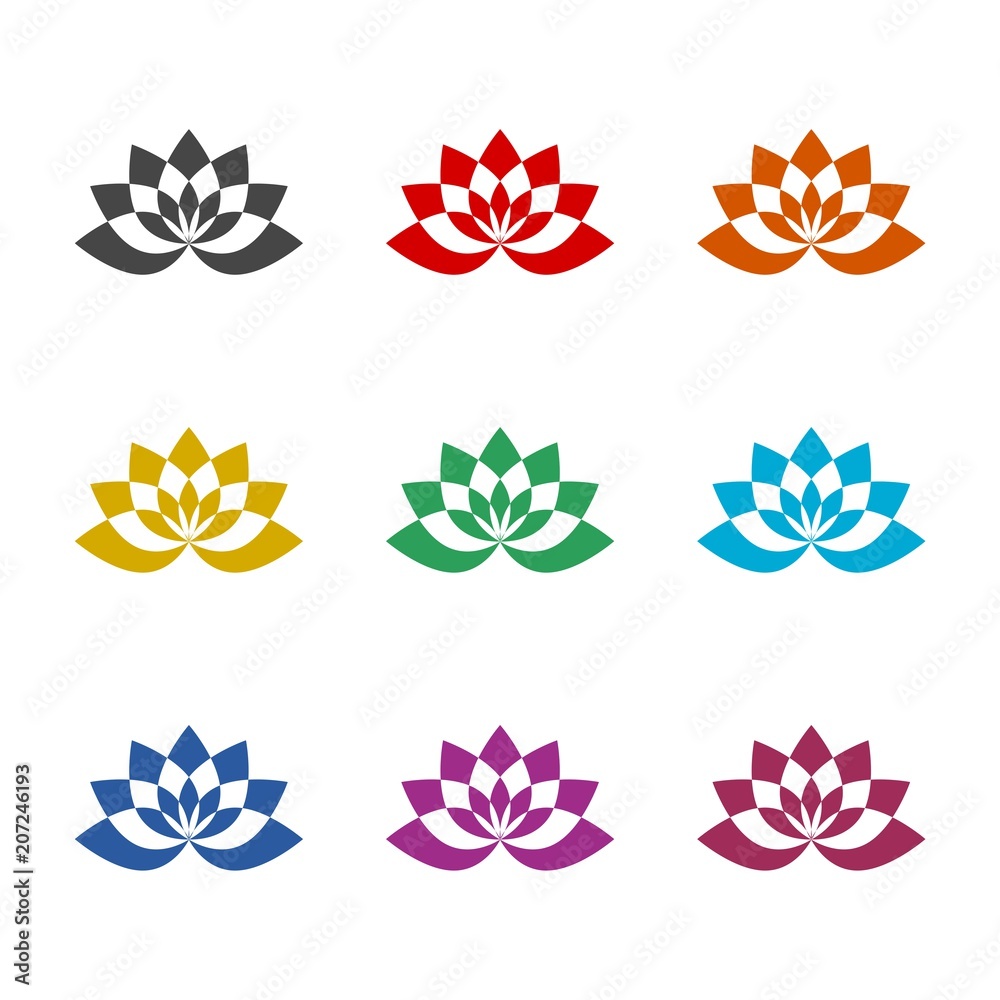 Lotus plant, Lotus silhouette icon, color icons set
