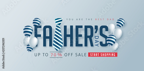 Happy Fathers Day greeting card and sale poster background. Vector illustration.