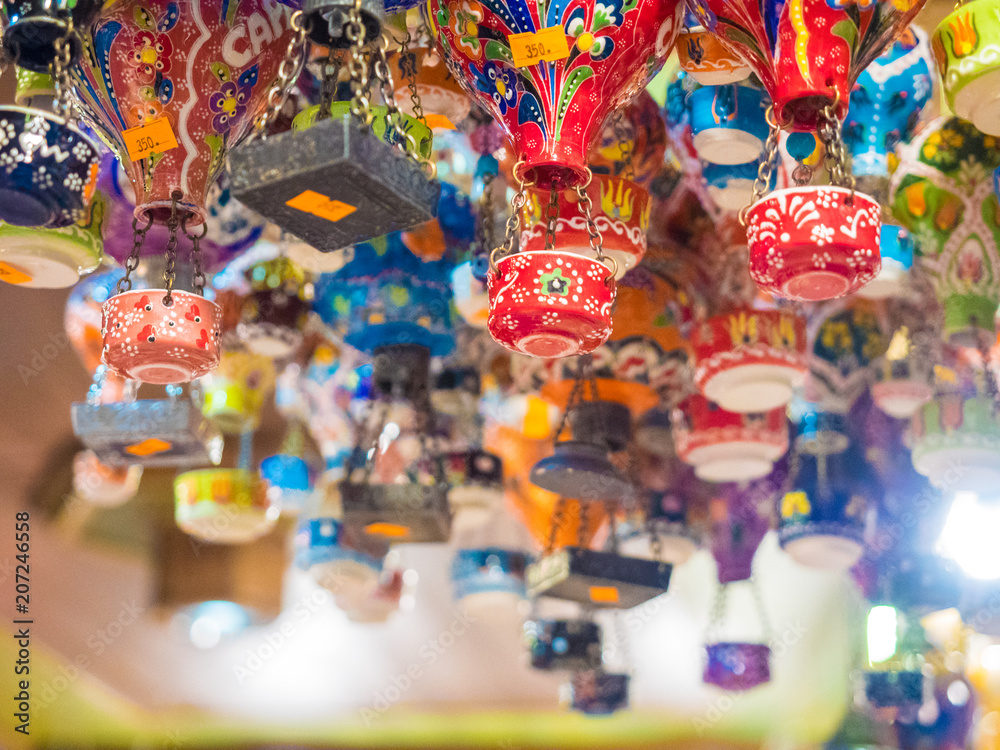 Colorful balloon tourist souvenirs in Cappadocia street markets.