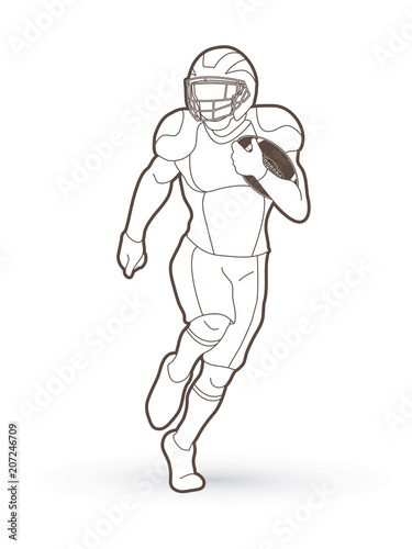 American Football player action, sport concept outline graphic vector.