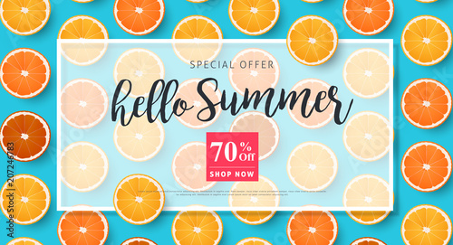 Summer sale background layout banners decorate with orange.voucher discount.Vector illustration template.