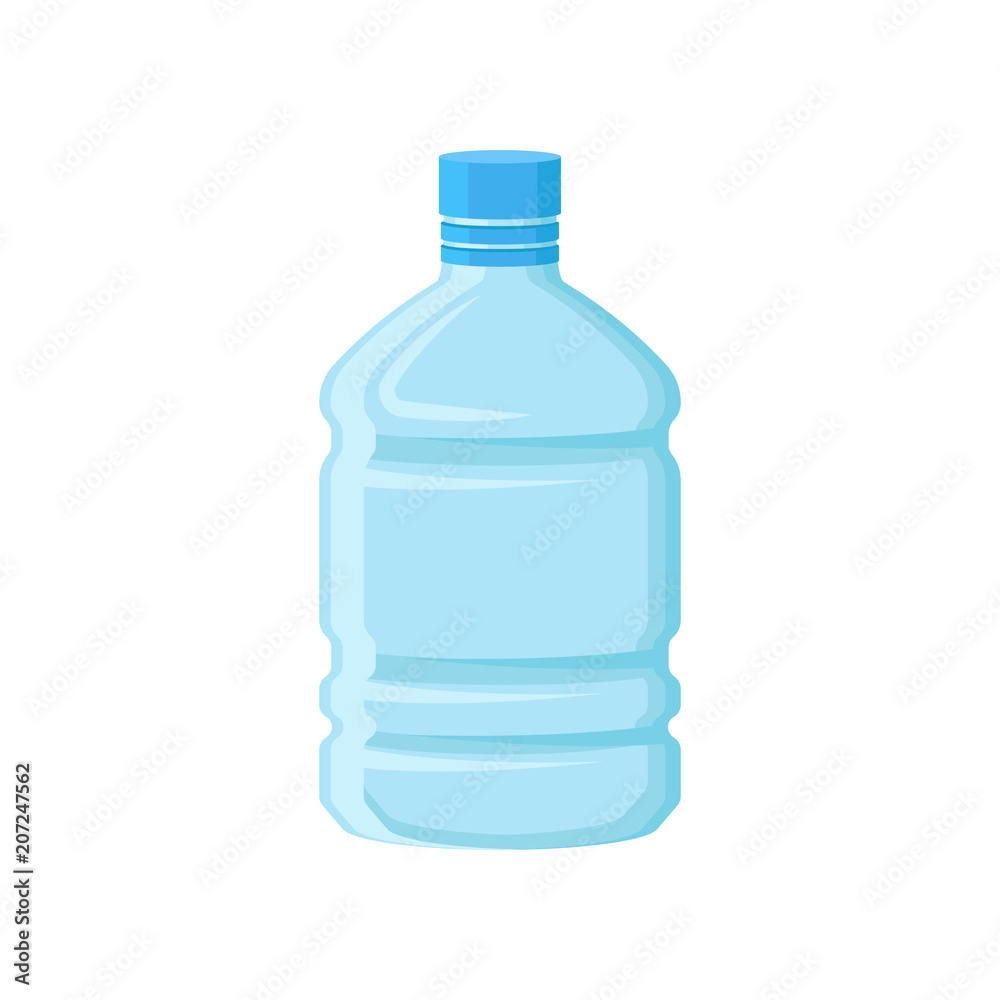 Large plastic bottle for drinking water. Empty blue container for storage liquids. Flat vector element for promotional banner or poster Large plastic bottle for drinking water. Empty blue container for storage liquids. Flat vector element for promotional banner or poster