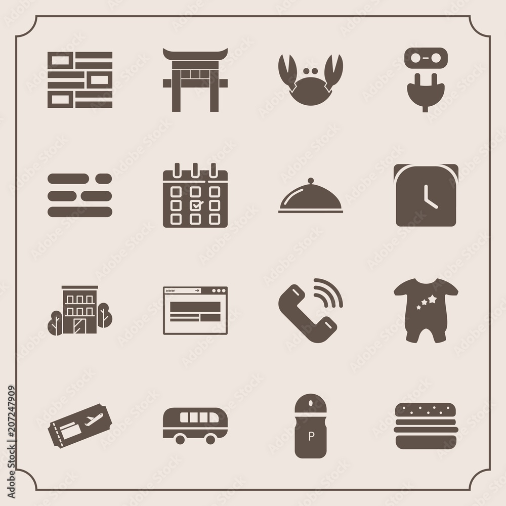 Modern, simple vector icon set with salt, power, house, clothes, table, phone, real, speed, japan, business, spice, transportation, fresh, clothing, news, seafood, food, crab, hamburger, torii icons Modern, simple vector icon set with salt, power, house, clothes, table, phone, real, speed, japan, business, spice, transportation, fresh, clothing, news, seafood, food, crab, hamburger, torii icons