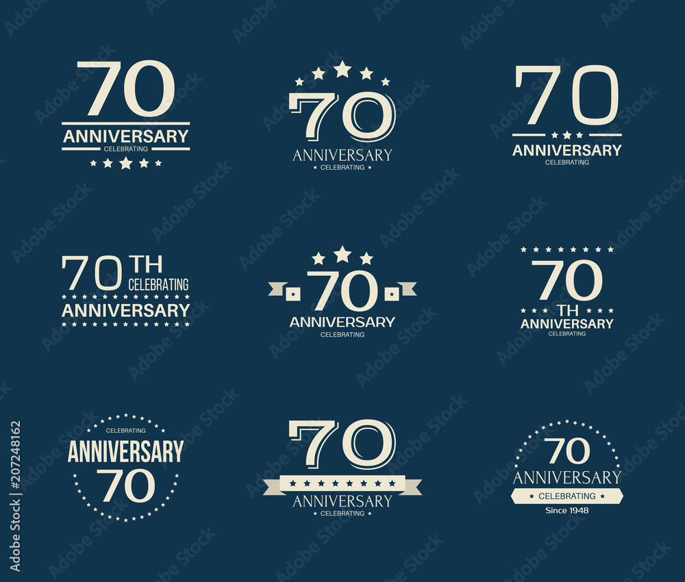 Fototapeta premium 70 - year anniversary celebrating logotype. 70th anniversary logo set. 