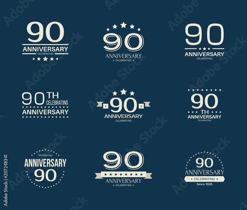 90 - year anniversary celebrating logotype. 90th anniversary logo set. 
