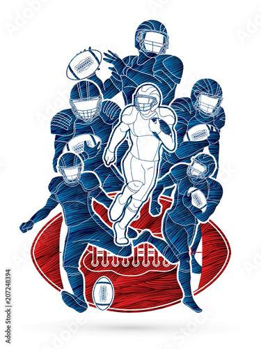 American Football player action, sport concept designed using grunge brush graphic vector.