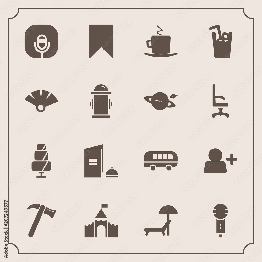 Modern, simple vector icon set with cappuccino, umbrella, cup, sound, juice, tool, dessert, bookmark, road, food, medieval, castle, sweet, account, cafe, transportation, spanner, karaoke, song icons Modern, simple vector icon set with cappuccino, umbrella, cup, sound, juice, tool, dessert, bookmark, road, food, medieval, castle, sweet, account, cafe, transportation, spanner, karaoke, song icons