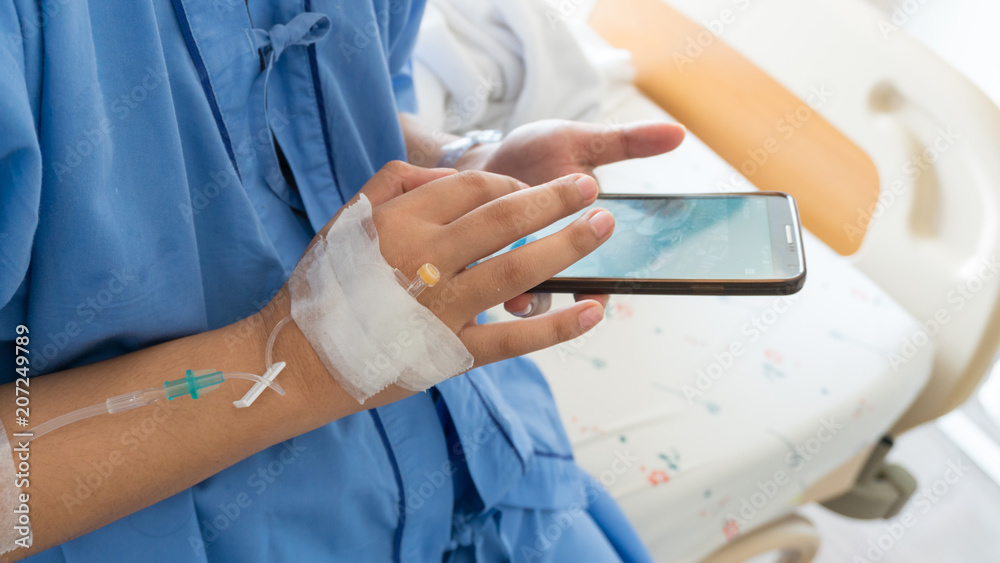 Woman patients have injecition saline and working Woman patients have injecition saline and working