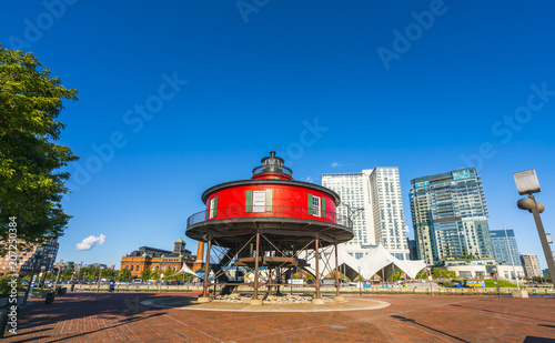 baltimore,md,usa. 09-07-17: Seven Foot Knoll Lighthouse, baltimore  inner harbor  on sunny day. photo