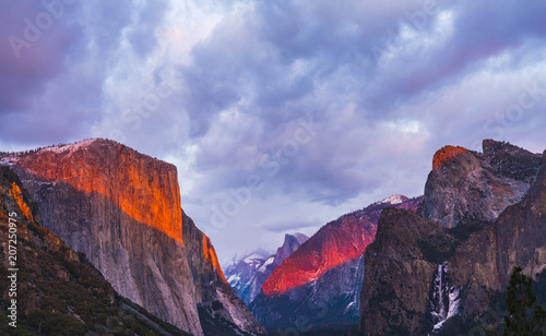 beautiful colorful of yosemite national park at sunset in winter season,Yosemite National park,California,usa. 