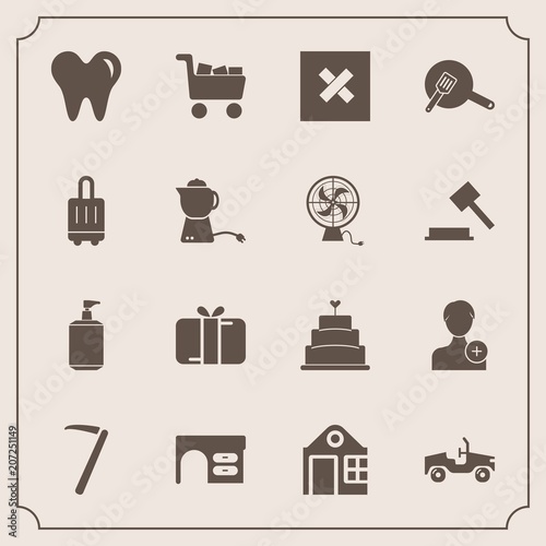 Modern, simple vector icon set with health, office, soap, box, equipment, food, white, pie, work, table, business, closed, healthy, clean, member, kitchen, vehicle, house, tool, dental, car, add icons