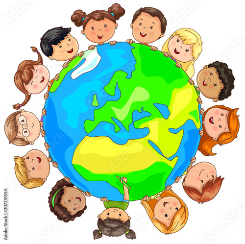 Cute kids different nationalities around planet Earth