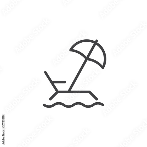 Sunbed with beach umbrella outline icon. linear style sign for mobile concept and web design. Beach loungers simple line vector icon. Vacation symbol, logo illustration. Pixel perfect vector graphics