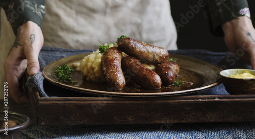 Foto Bangers &amp; mash food photography recipe idea