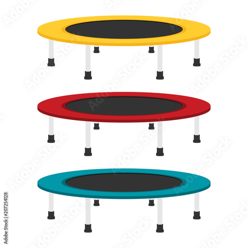 Jumping trampoline vector flat set
