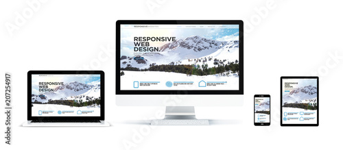 realistic devices isolated with landing responsive page
