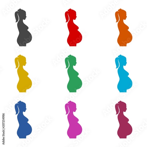 Silhouette pregnant woman icon, color icons set