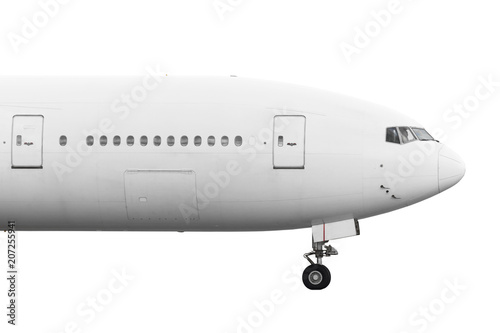 Fuselage aircraft with cockpit pilots isolated on white background.