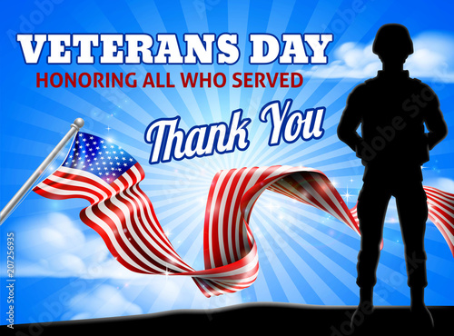 Soldier Patriotic American Flag Veterans Day