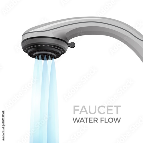 Faucet water flow promo banner with shower nozzle