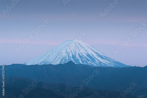 Top of Mt. Fuji with sunrise sky in spring season