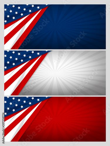 Set of USA banner abstract background design of american flag with copy space vector illustration